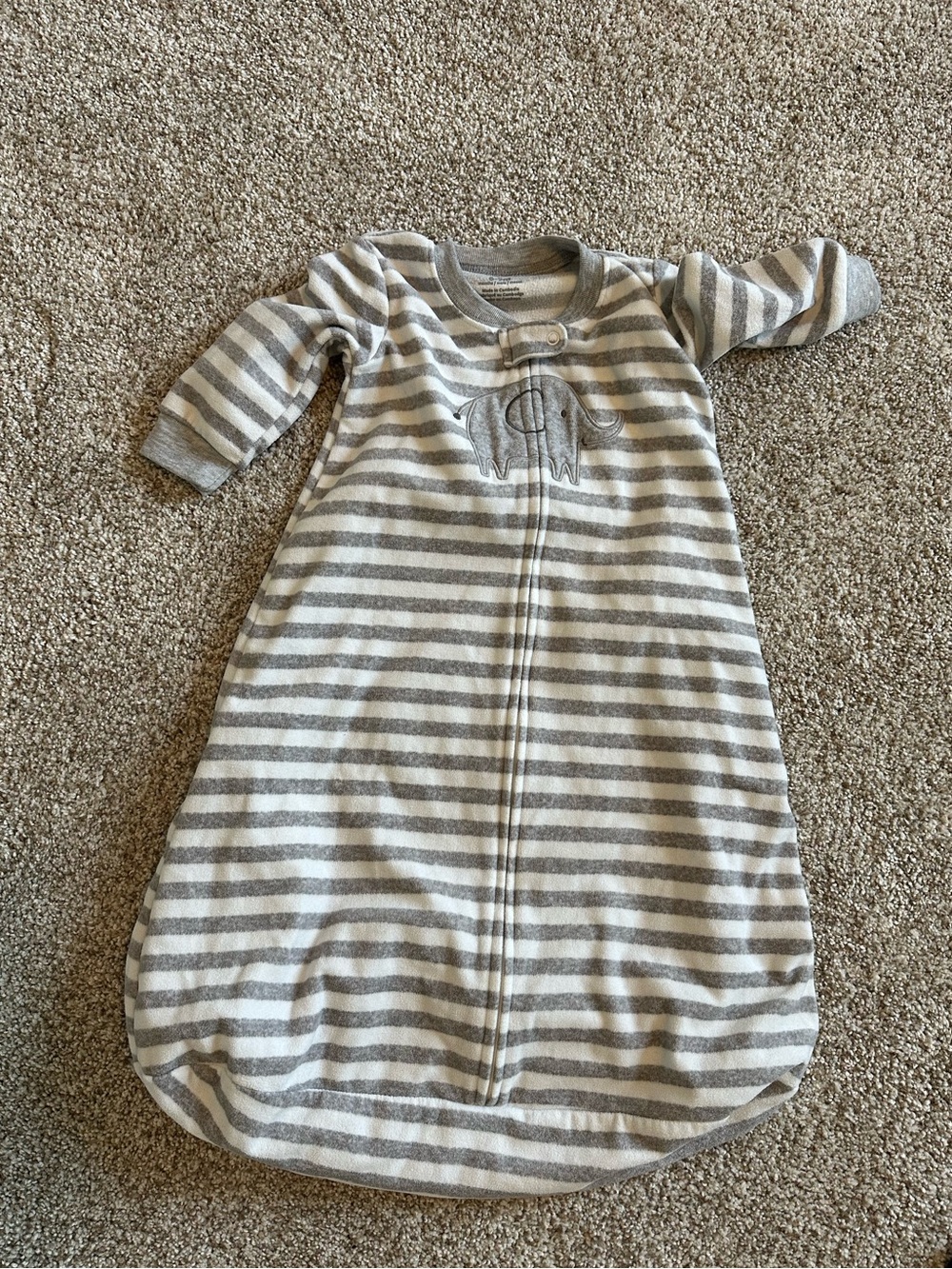 Carter's Gray & White Striped Fleece Sleep Sack with Elephant